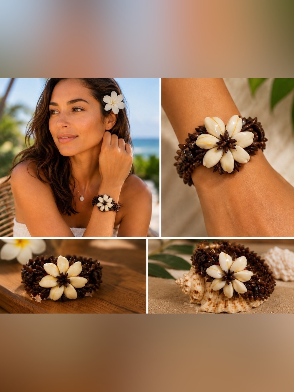 Maui Tropical Shell Flower Bracelet Hawaiian Island Jewelry